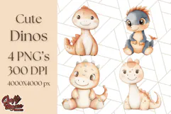 Cute Pastel Dinosaur Clipart PNG for Nursery Art, Baby Decor Product Image 1