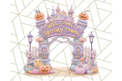 Pastel Halloween Town PNG Clipart, Spooky Shops & Homes Png Product Image 4