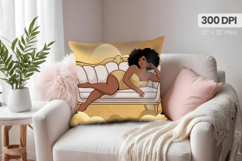 Afro Girl /Woman braided hair Pillow Design, Black Queen PNG Product Image 1