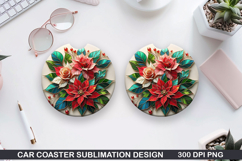 Flowers Car Coaster Sublimation|Christmas Coaster PNG Design Product Image 1