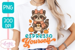 Coffee lover PNG, Cute Fall Racoon sublimation design Product Image 1