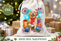 Watercolor Christmas Dog Santa Sack, Cute Gift Bag Template Product Image 1