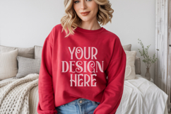Red Gildan 18000 Crewneck Sweatshirt Mockups,G18000 Product Image 1