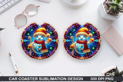 Snowman Car Coaster Sublimation|Christmas Coaster PNG Design Product Image 1