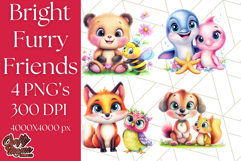 Cute Animal Friends Clipart PNG, Bright Spring Animal Duos Product Image 1