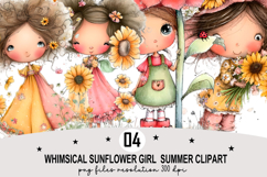 Whimsical Sunflower Girl Summer Clipart Watercolor png Product Image 1