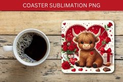 valentine square coaster - highland cow heart Product Image 1