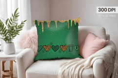Green and Gold Drip Glitter Pillow PNG Sublimation Design Product Image 1