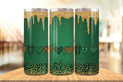 Green and Gold Drip Glitter Tumbler Wrap PNG Sublimation Des Product Image 1
