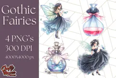 Gothic Fairy & Potion Clipart, Dark Fantasy PNG Printable Product Image 1