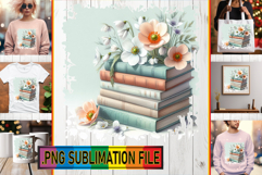 Elegant PNG TSHIRT Gift Ideas, Book and flower Product Image 1