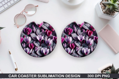 Flowers Car Coaster Sublimation| Flowers Coaster PNG Design Product Image 1