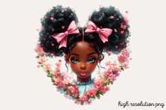 Cute Black Girl with Flower Clipart PNG Product Image 1
