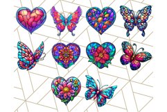 Stained Glass Hearts and Butterflies Clipart PNG Product Image 8