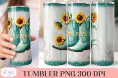 Spring floral tumbler wrap PNG, Cowboy boots tumbler PNG Product Image 1