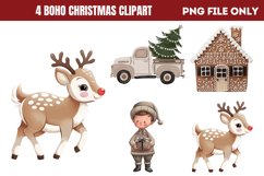 Cute Boho Christmas Watercolor Clipart PNG Product Image 1