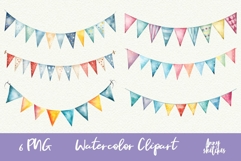 6 Birthday Bunting &amp; Party Garland Watercolor Clipart PNG Product Image 1