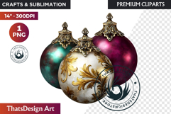 Christmas Baubles Clipart, Festive Holiday Ornaments PNG Product Image 1