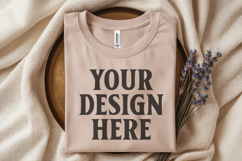 Heather Peach Folded Bella Canvas 3001 Flat Lay T-Shirt Product Image 1