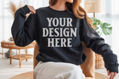 Black Gildan 18000 Crewnwck Sweatshirt Mockup, gildan 18000 Product Image 1