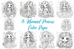76 Mermaid Princess Girl Clipart Color Book Illustration Product Image 1