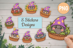 Mushroom Elf Kawaii in Basket. Stickers Product Image 1