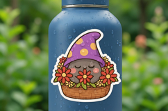 Mushroom Elf Kawaii in Basket. Stickers Product Image 3