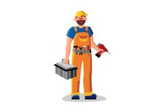 Repair Man Holding Drill And Instrument Box Vector Product Image 1