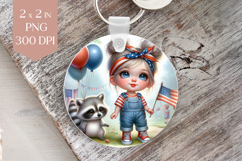 4th of July Girl with Flag and Raccoon PNG Product Image 1