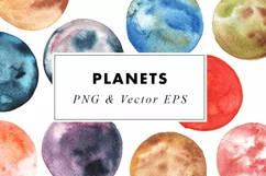 Watercolor Planets Clip Art Painting in PNG & Vector EPS Product Image 1