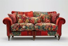 Red sofa with floral pattern standing on white background Product Image 1