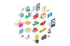 Characteristic icons set, isometric style Product Image 1