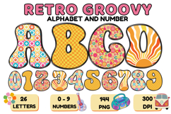 Retro Groovy Alphabert PNG 70s Numbers &amp; Letters 300 DPI Product Image 1