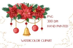 Christmas Watercolor Festive Poinsettia Arrangement Clipart Product Image 2
