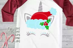 Christmas unicorn in Santa Hat eyelashes svg dxf png files Product Image 1