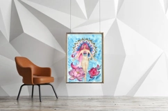 girl and lotuses, mandala, goddess of love,Digital print Product Image 3