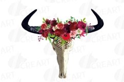 Watercolor Floral Wildebeest Skull clipart, gnus skull Product Image 1