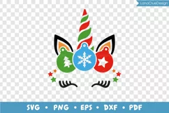Christmas Unicorn Face, Unicorn Eyelashes SVG PNG DXF EPS Product Image 3