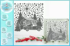 SVG Cabin Truck and Trees Christmas Scene Glass Block Design Product Image 1