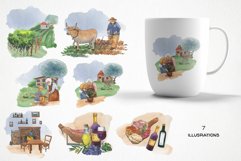 watercolor cottagecore art vineyard farm landscape clipart Product Image 2