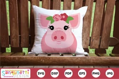 Cute pig with with flowers SVG cutting file Product Image 1