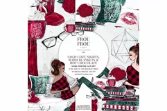 Cozy Winter Holiday Girl Reading Books Clip Art Product Image 1