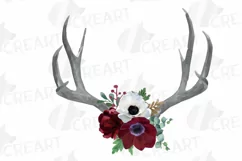Watercolor Floral Deer horn clip art, Tribal decoration png Product Image 5