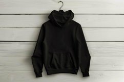 black Hoodie Mockup Hooded Sweatshirt on white wooden planks Product Image 1