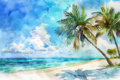 Watercolor Painting of a Tropical Beach Background Wallpaper Product Image 1