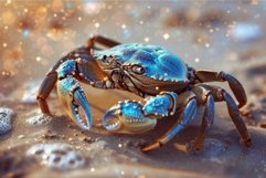 Galaxy-patterned crab on sandy shore Product Image 1