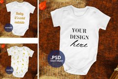 Baby bodysuit mockup, Winter Bodysuit Mockup PSD & JPG Product Image 1