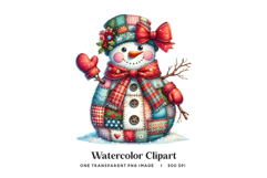 Patchwork Snowman Clipart PNG Quilted Fabric Christmas Bow Product Image 1