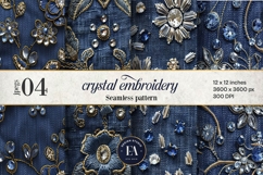 Navy Crystal Embroidery | Luxury Denim Fabric Texture Product Image 1