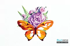 Watercolor Groovy Butterflies Floral Sublimation PNG Clipart Product Image 1